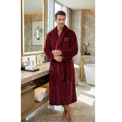 Men's Hotel Collection Bathrobe: Eco-Friendly Flannel Fleece Luxury Loungewear