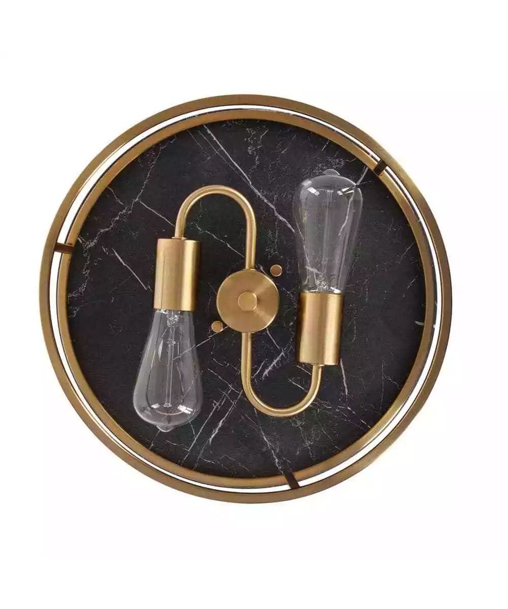 Alsy 13"W 2-Light Brushed Gold with Black Marbled Base Flush Mount Light Fixture
