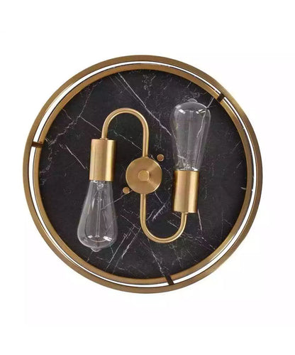 Alsy 13"W 2-Light Brushed Gold with Black Marbled Base Flush Mount Light Fixture