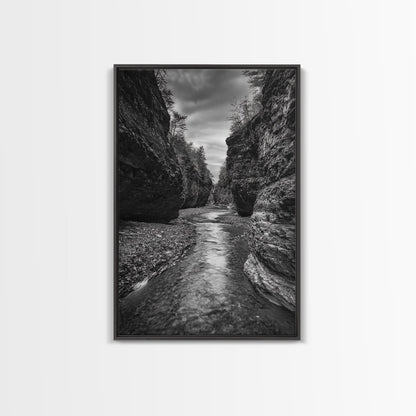 Canyon River, Rugged Path, Rock Walls, Adventure Nature, Framed Canvas Print