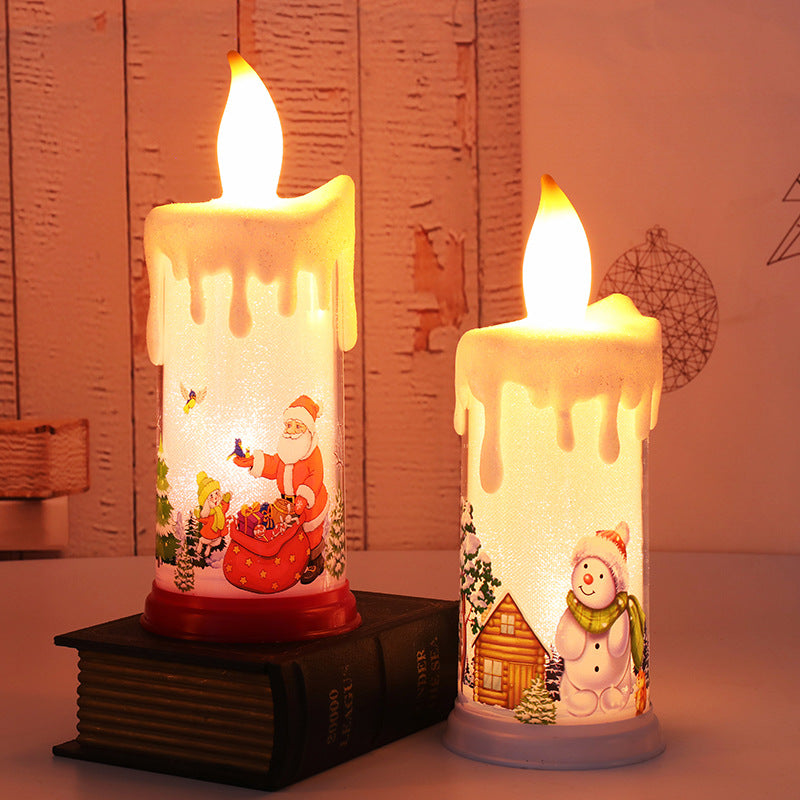 LED Flame Candle Night Light: Santa & Snowman Decor