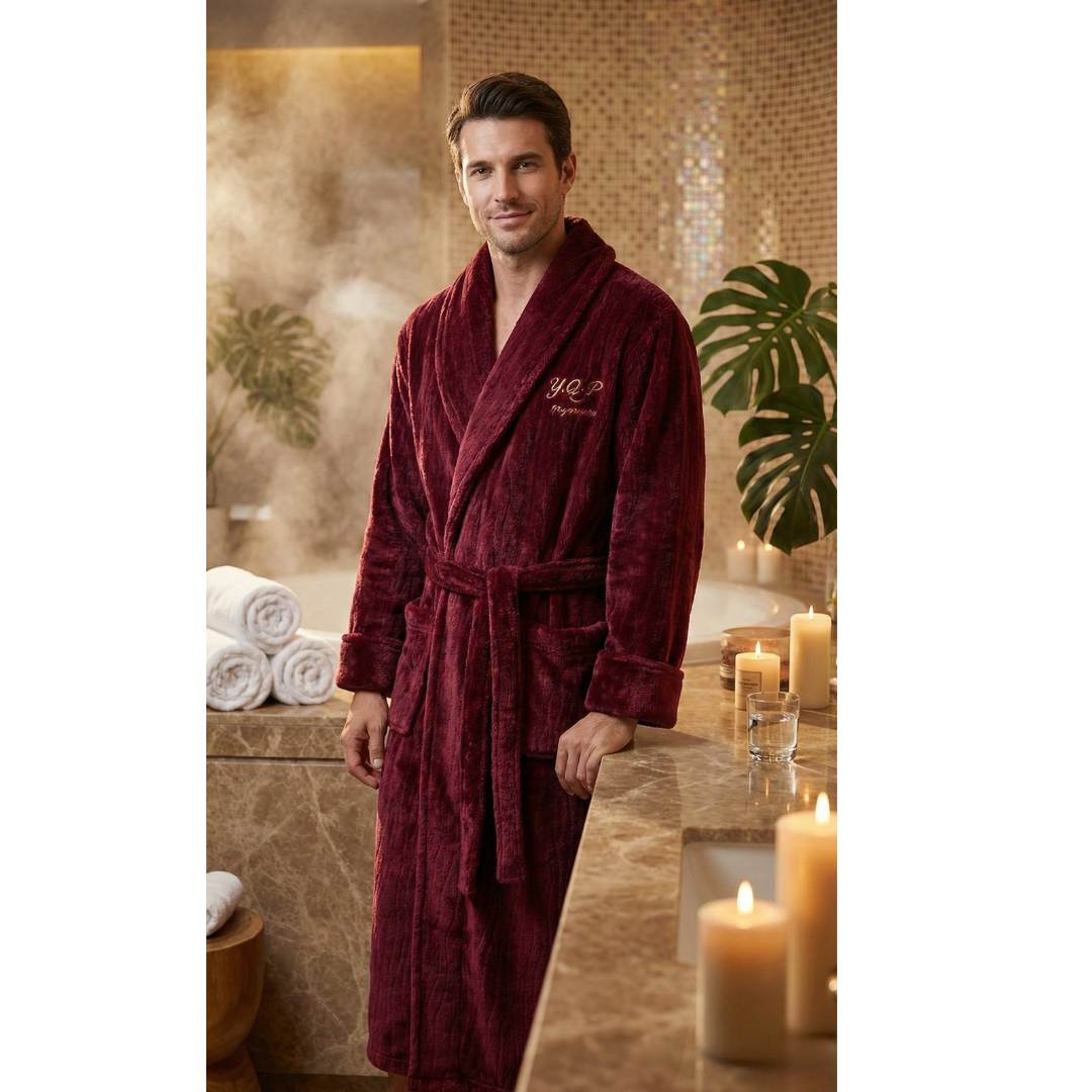 Men's Hotel Collection Bathrobe: Eco-Friendly Flannel Fleece Luxury Loungewear