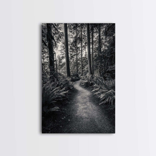 Fern Pathway, Enchanted Forest, Woodland Trail, Framed Canvas Print, Nature Walk Wall Art, Boho Bedroom Decor, Moody Landscape Style