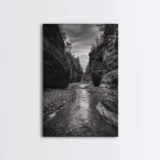 Canyon River, Rugged Path, Rock Walls, Adventure Nature, Framed Canvas Print