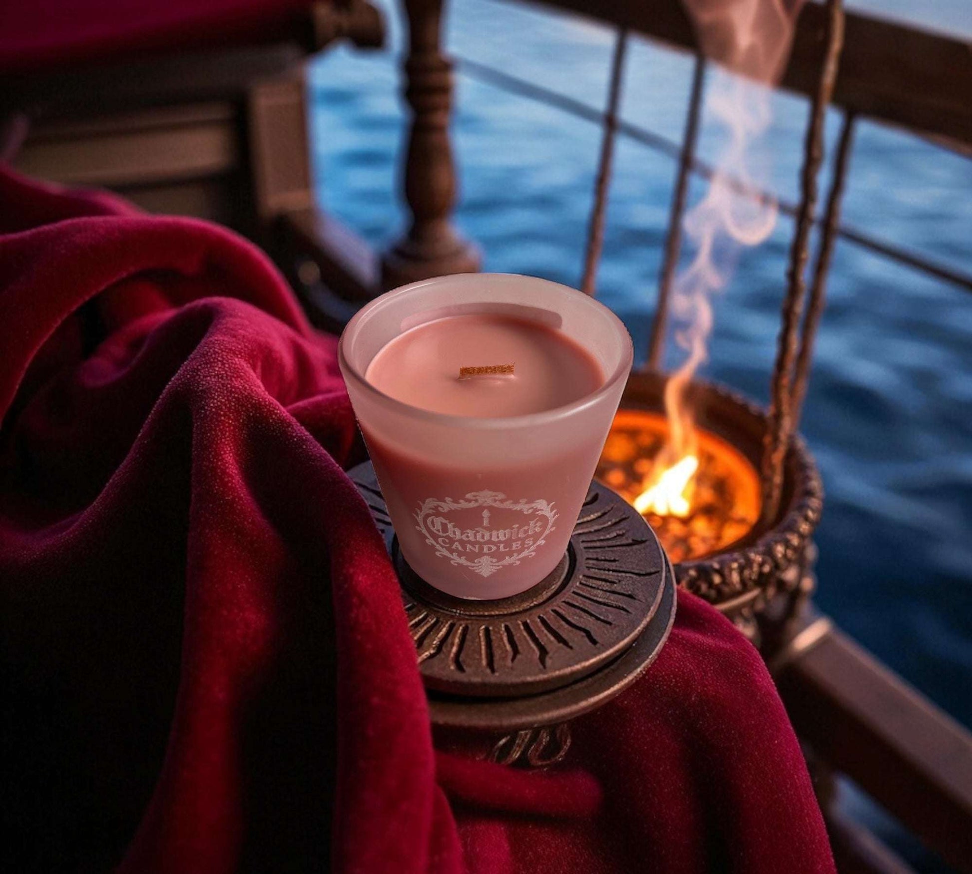 Cashmere Ember – Premium Coconut Apricot Crème Candle with Wood Wick in Pink Glass