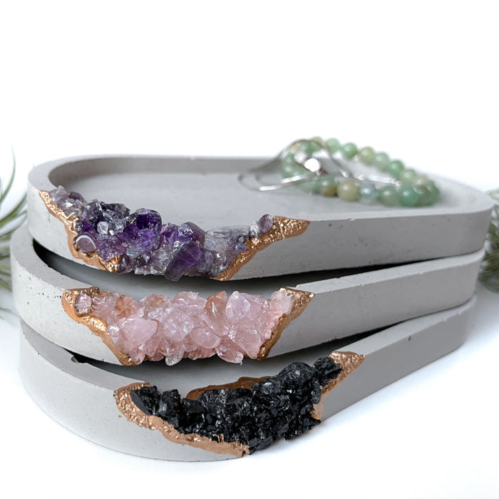 Handmade Concrete Geode Tray with Black Tourmaline Crystals