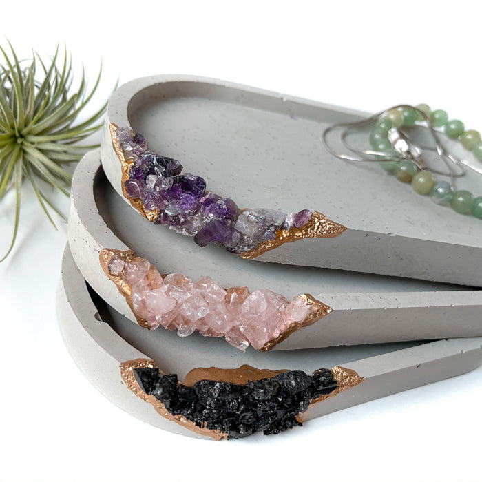 Handmade Concrete Geode Tray with Black Tourmaline Crystals