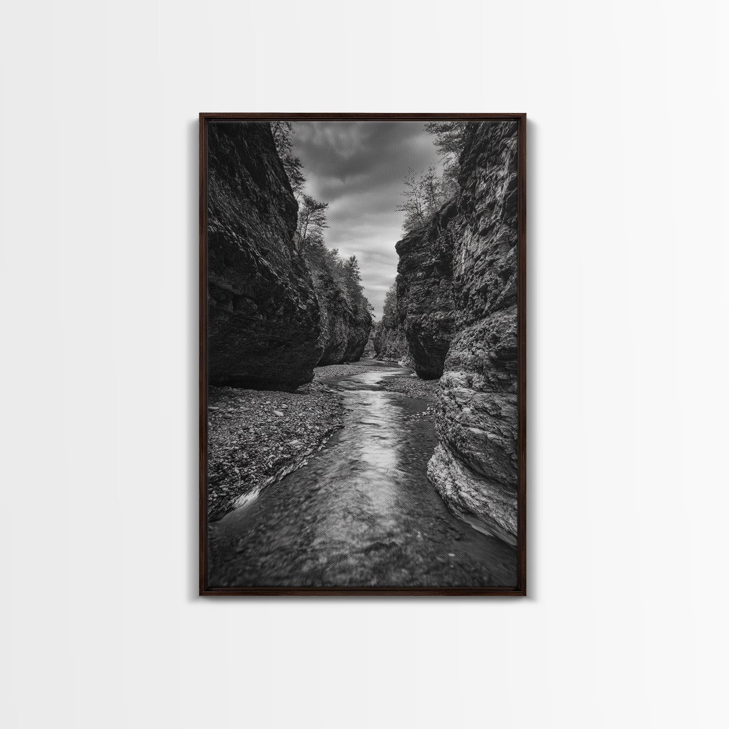 Canyon River, Rugged Path, Rock Walls, Adventure Nature, Framed Canvas Print