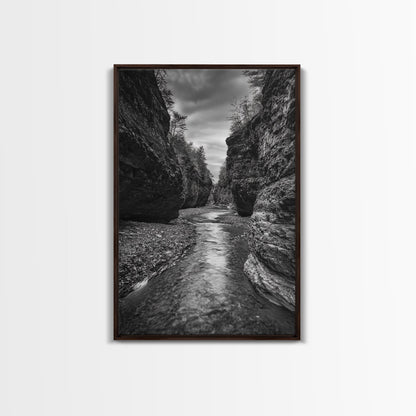 Canyon River, Rugged Path, Rock Walls, Adventure Nature, Framed Canvas Print
