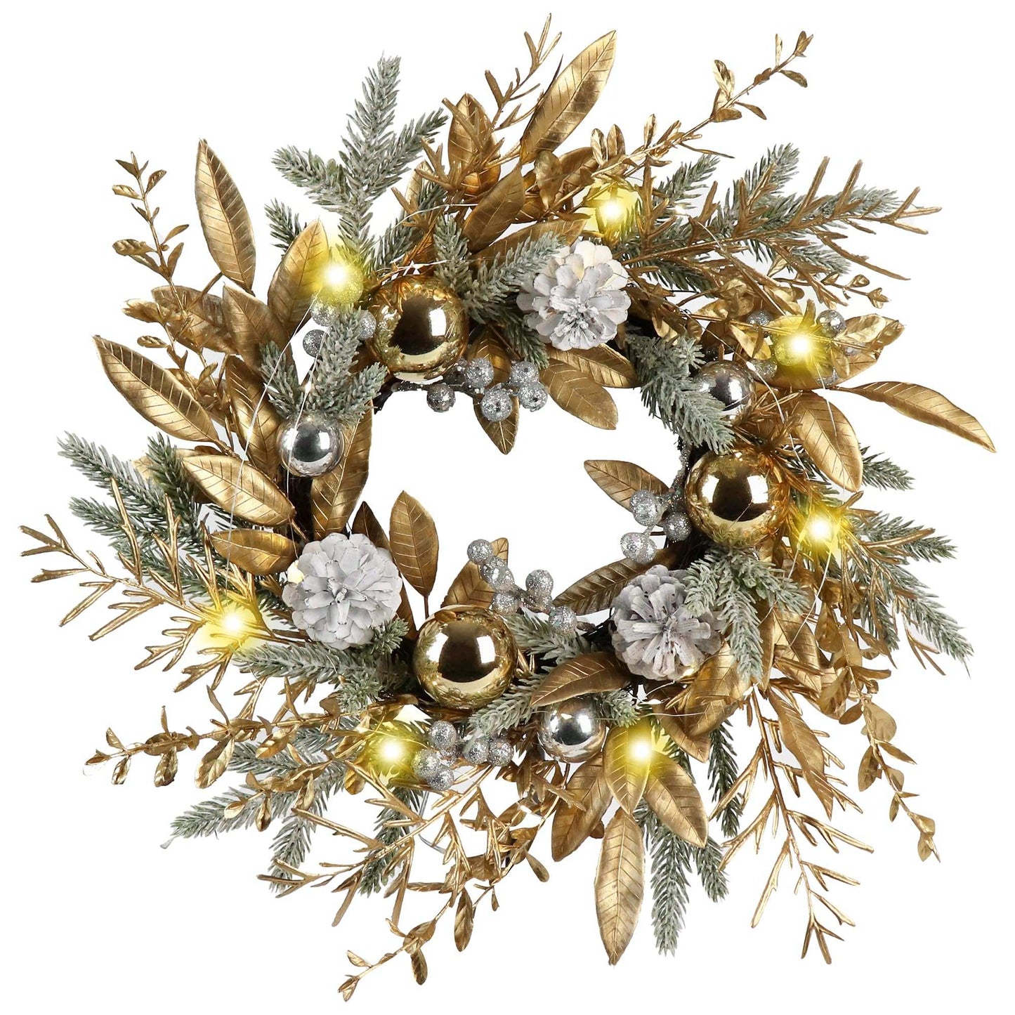 20-Inch Lighted Christmas Wreath for Front Door Decor
