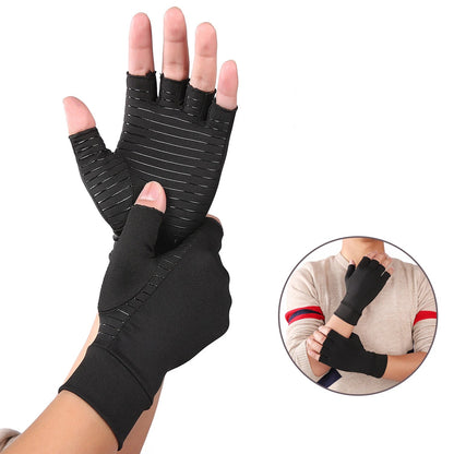 Copper Fiber Half Finger Pressure Gloves for Joint Relief