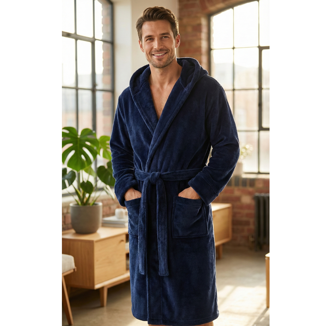 Men's Hotel Collection Bathrobe: Eco-Friendly Flannel Fleece Luxury Loungewear