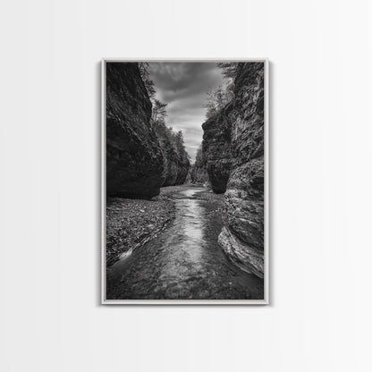 Canyon River, Rugged Path, Rock Walls, Adventure Nature, Framed Canvas Print