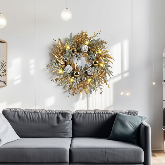 20-Inch Lighted Christmas Wreath for Front Door Decor