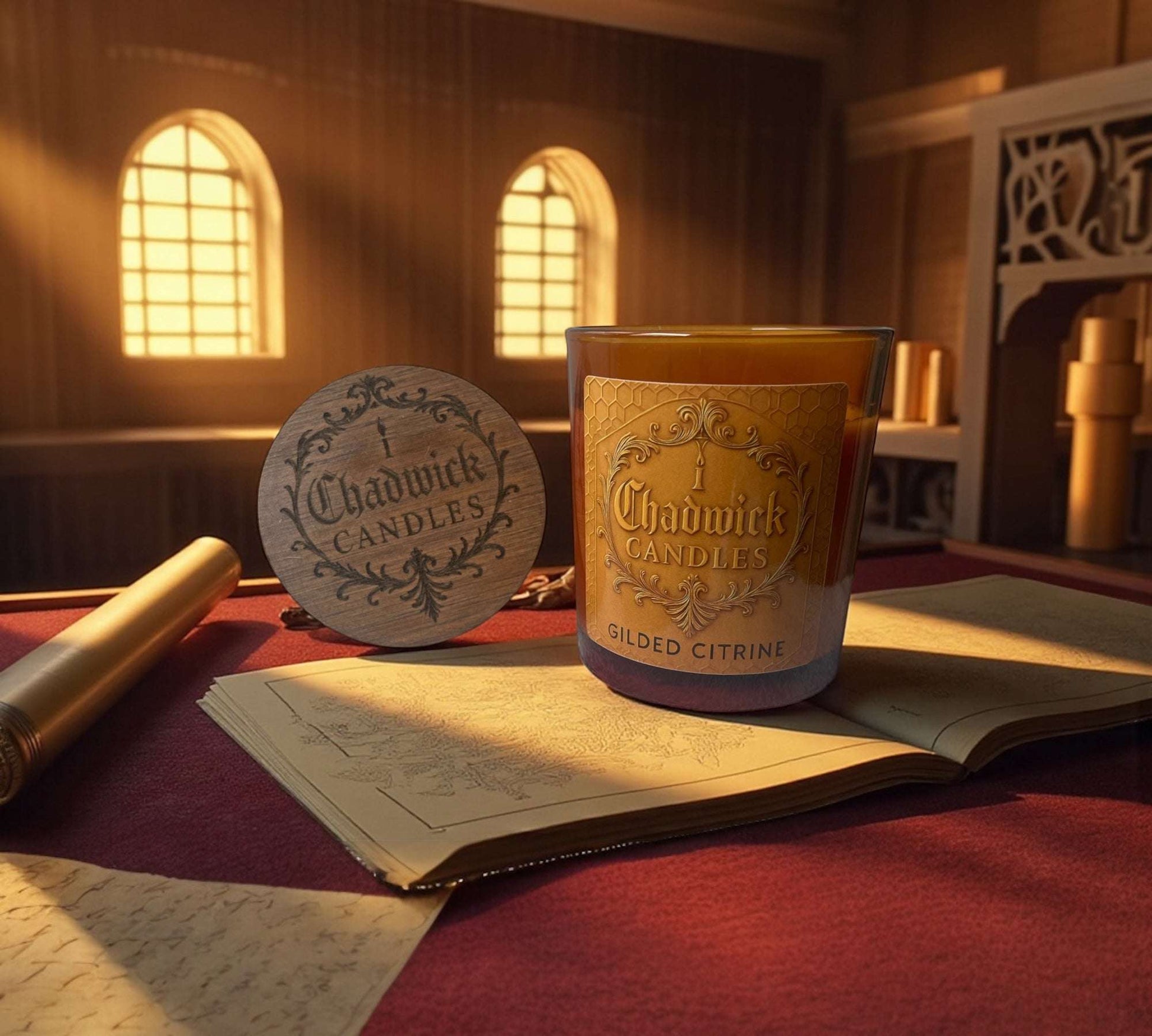 Gilded Citrine – Luxury Coconut Apricot Crème Candle with Wood Wick in Amber Glass