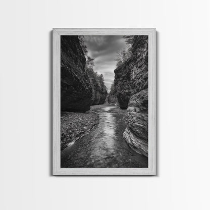 Canyon River, Rugged Path, Rock Walls, Adventure Nature, Framed Canvas Print
