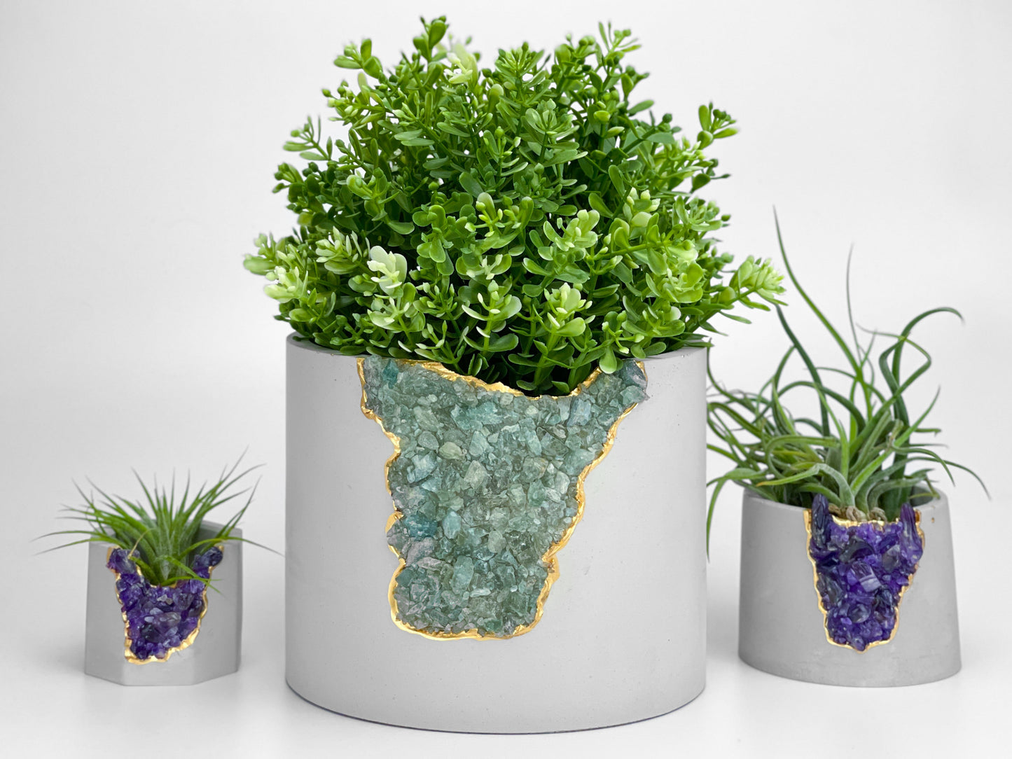 Handmade 6” Green Apatite Crystal & Concrete Geode Planter