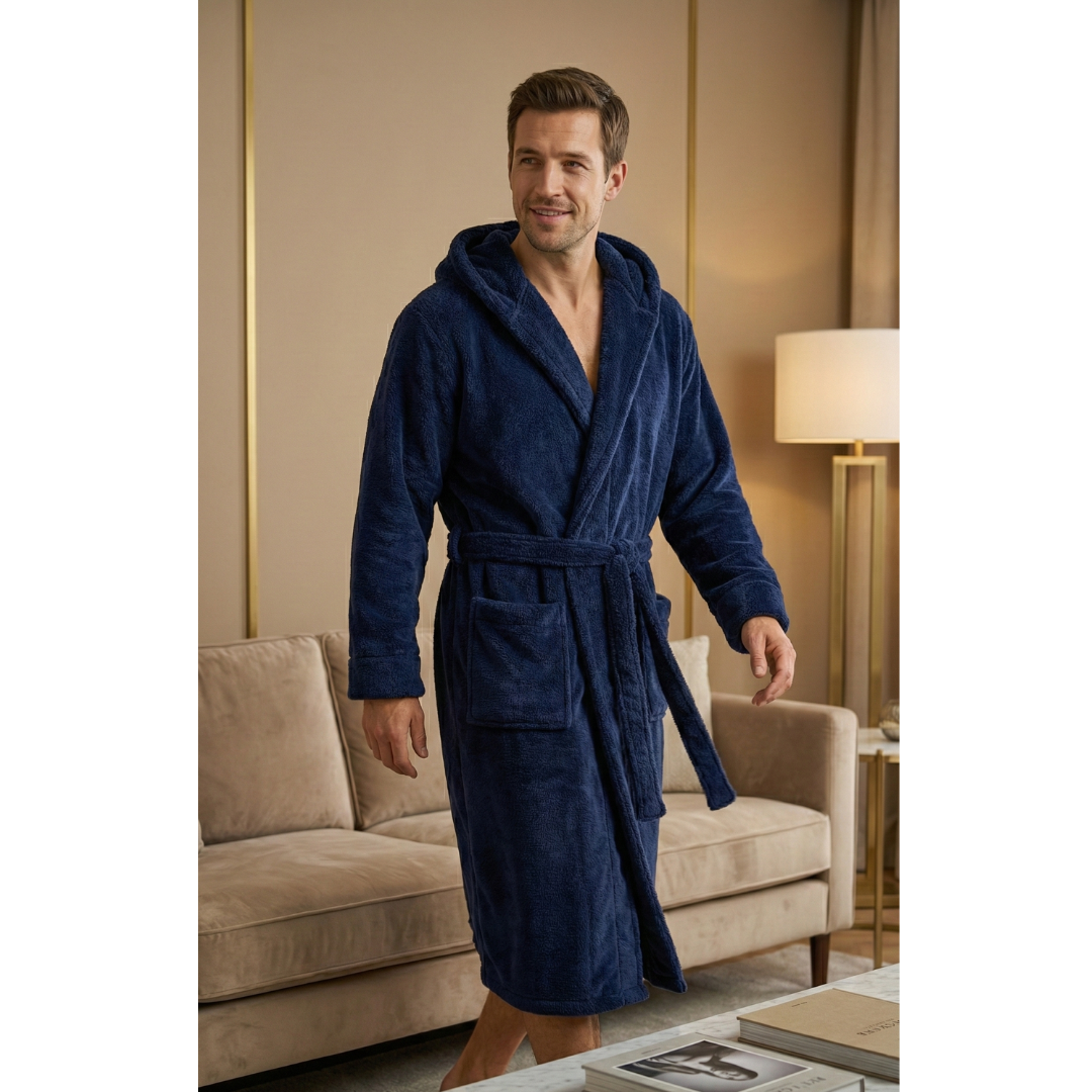 Men's Hotel Collection Bathrobe: Eco-Friendly Flannel Fleece Luxury Loungewear
