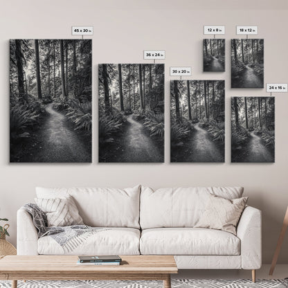 Fern Pathway, Enchanted Forest, Woodland Trail, Framed Canvas Print, Nature Walk Wall Art, Boho Bedroom Decor, Moody Landscape Style