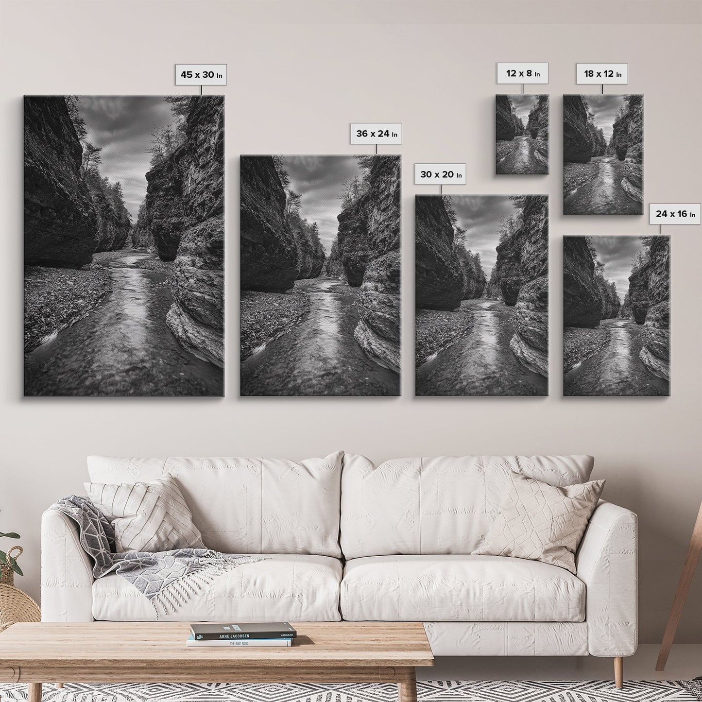 Canyon River, Rugged Path, Rock Walls, Adventure Nature, Framed Canvas Print