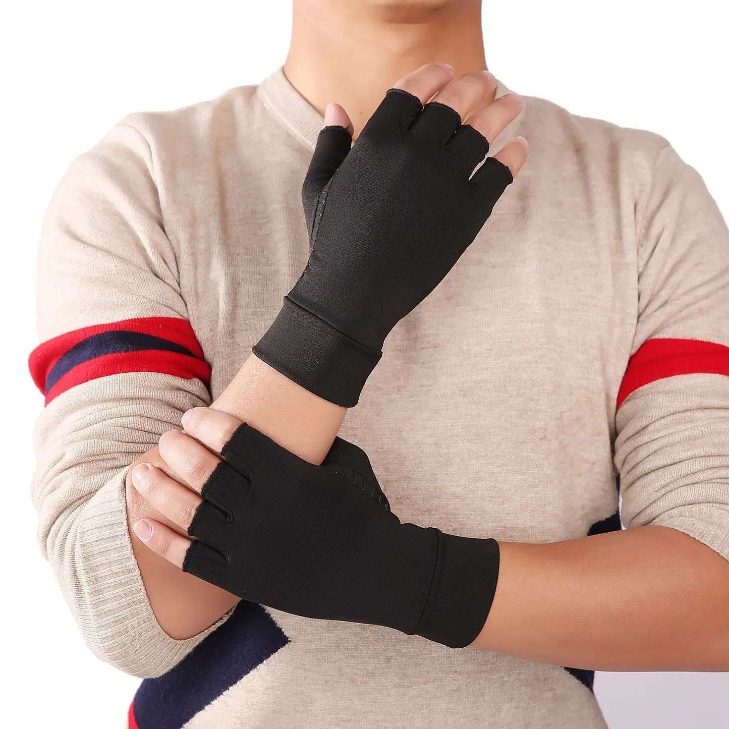 Copper Fiber Half Finger Pressure Gloves for Joint Relief