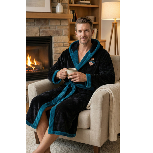 Men's Luxury Long Hooded Robe: Thick Coral Fleece Winter Bathrobe & Loungewear