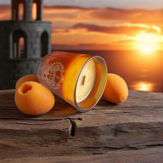 Gilded Citrine – Luxury Coconut Apricot Crème Candle with Wood Wick in Amber Glass