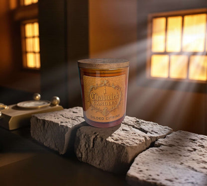 Gilded Citrine – Luxury Coconut Apricot Crème Candle with Wood Wick in Amber Glass