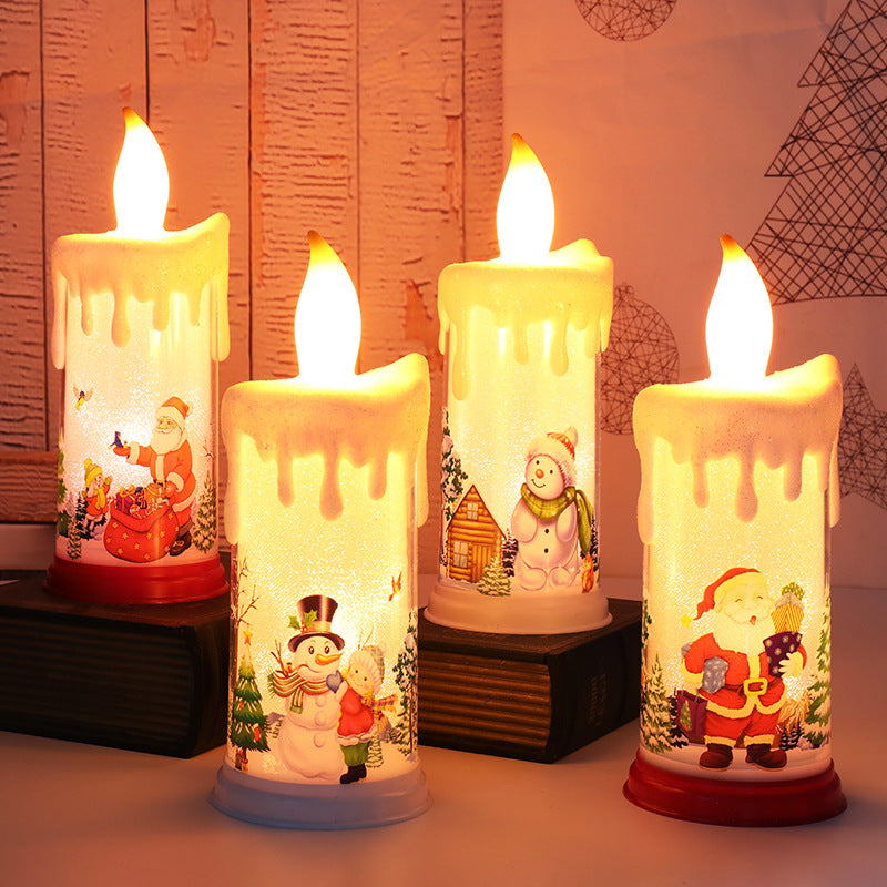 LED Flame Candle Night Light: Santa & Snowman Decor