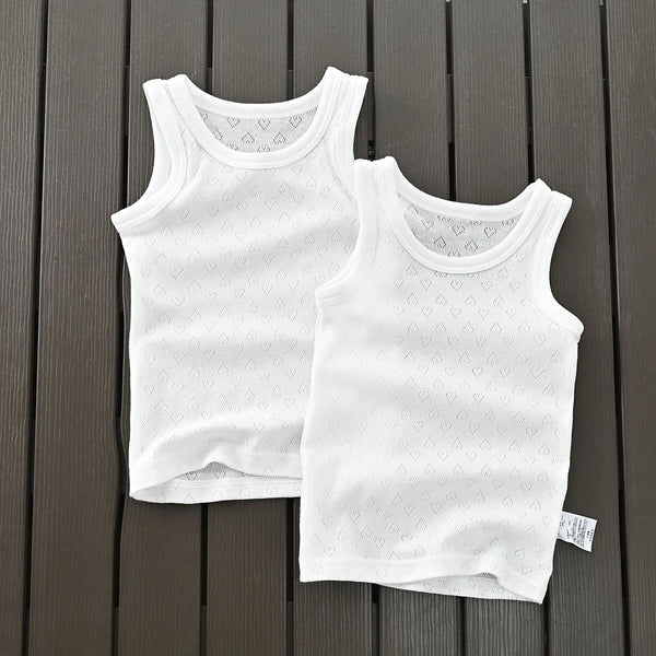 Kids White Cotton Love Pattern Sport Undershirt Breathable