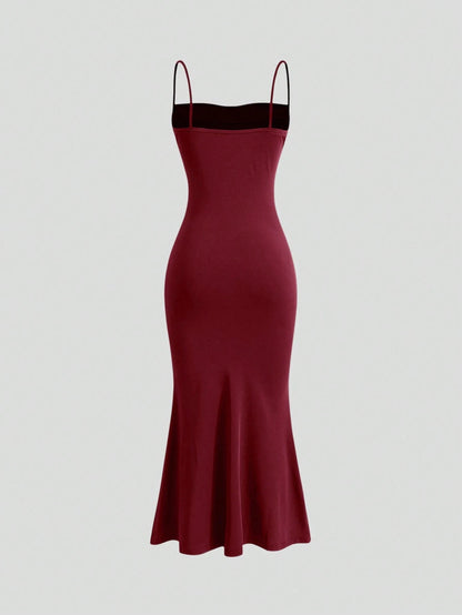 Women's Mermaid Hem Maxi Dress - Slim Fit Spaghetti Strap Party Dress