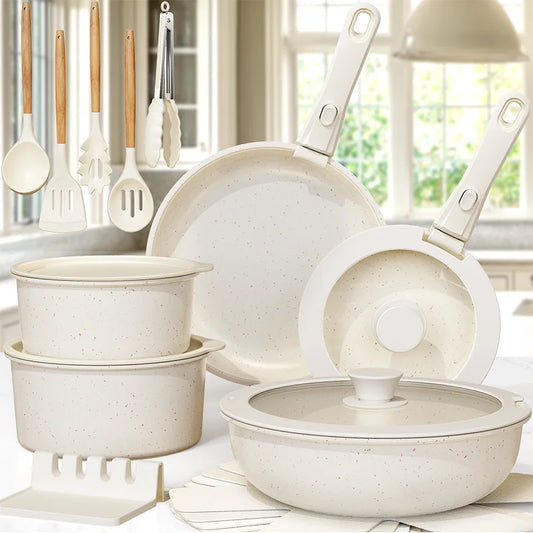 21pc Non-Stick Cookware Set | Astercook Ceramic White