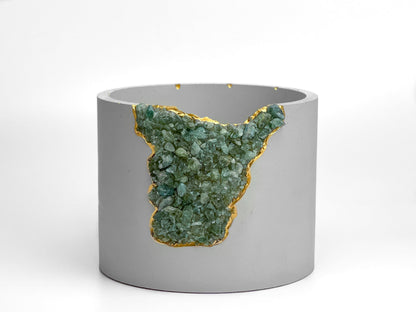 Handmade 6” Green Apatite Crystal & Concrete Geode Planter