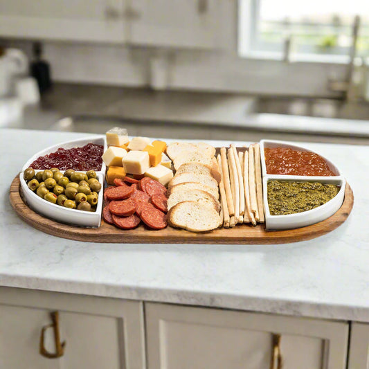 Charcuterie Board with 4 Ceramic Bowls