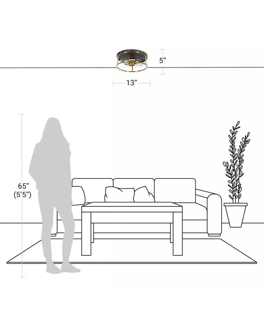 Alsy 13"W 2-Light Brushed Gold with Black Marbled Base Flush Mount Light Fixture