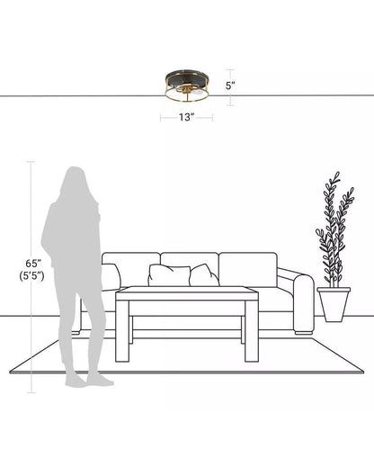 Alsy 13"W 2-Light Brushed Gold with Black Marbled Base Flush Mount Light Fixture