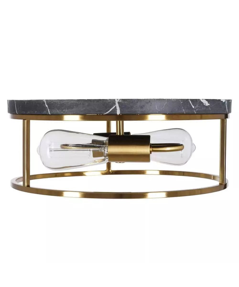 Alsy 13"W 2-Light Brushed Gold with Black Marbled Base Flush Mount Light Fixture