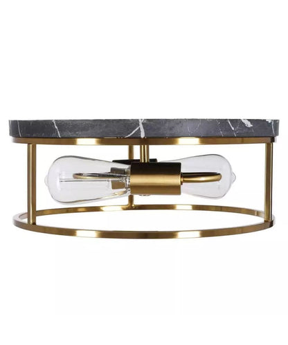 Alsy 13"W 2-Light Brushed Gold with Black Marbled Base Flush Mount Light Fixture