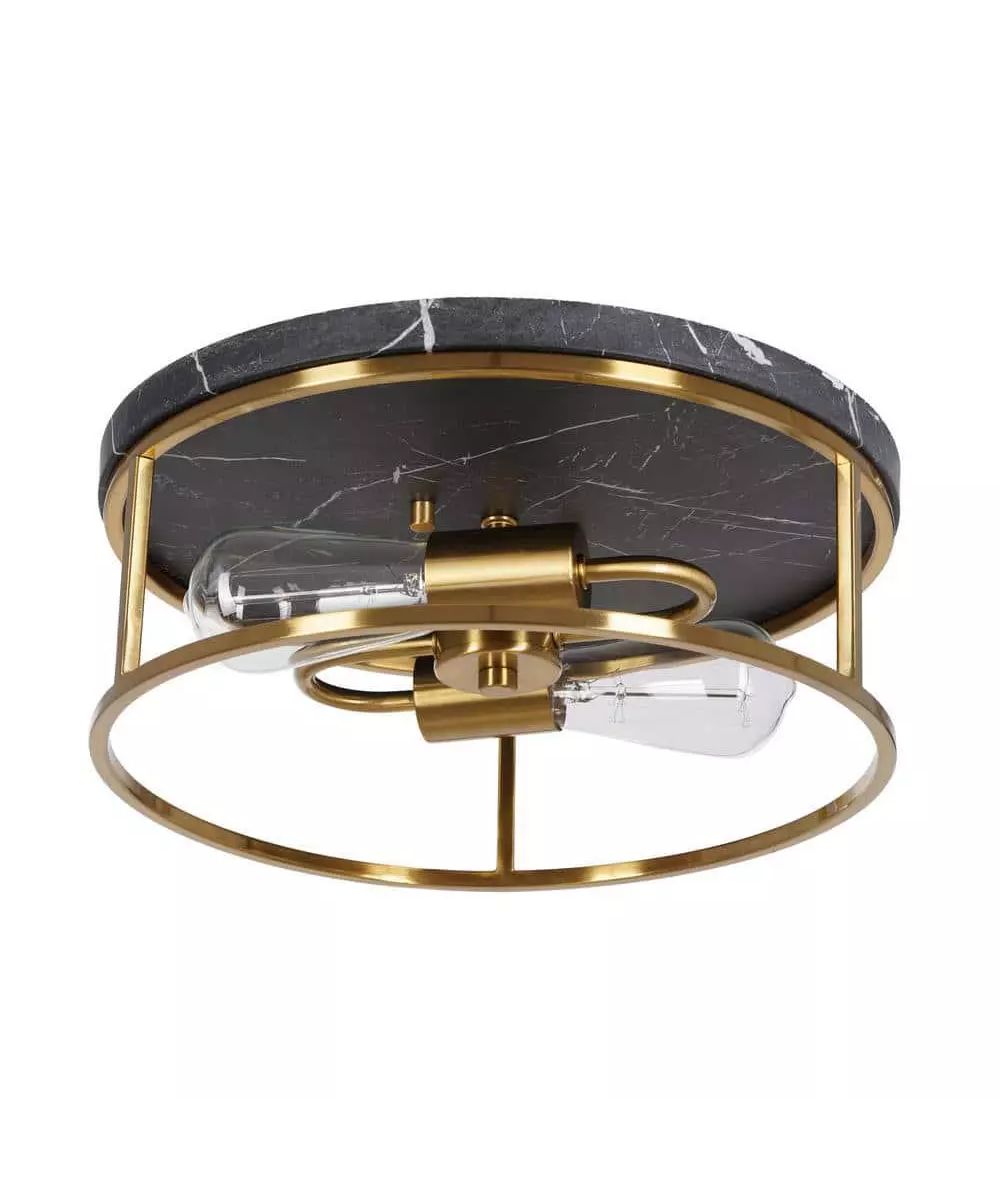 Alsy 13"W 2-Light Brushed Gold with Black Marbled Base Flush Mount Light Fixture