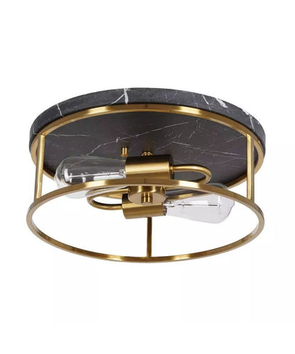 Alsy 13"W 2-Light Brushed Gold with Black Marbled Base Flush Mount Light Fixture