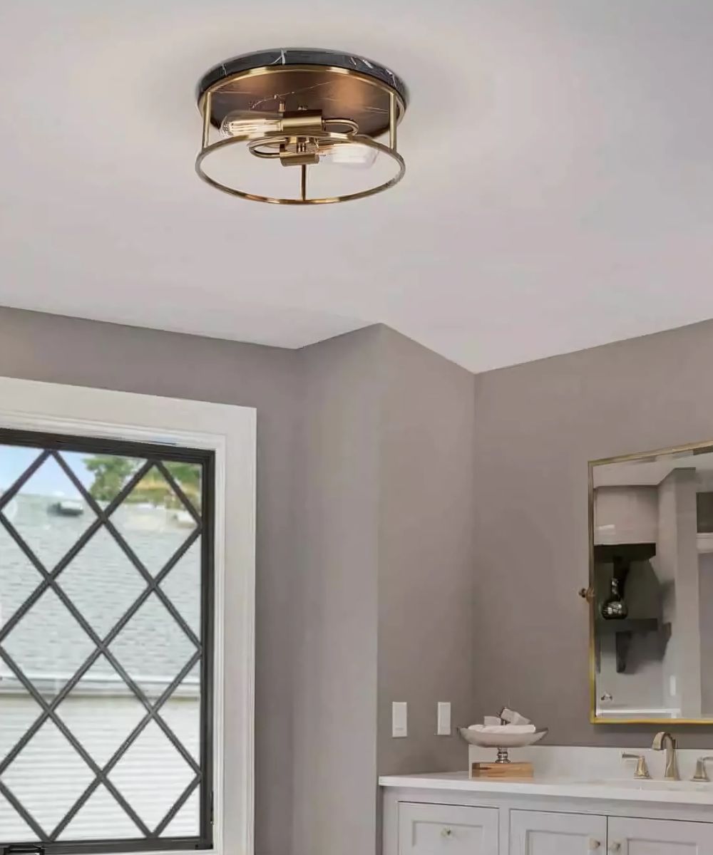 Alsy 13"W 2-Light Brushed Gold with Black Marbled Base Flush Mount Light Fixture