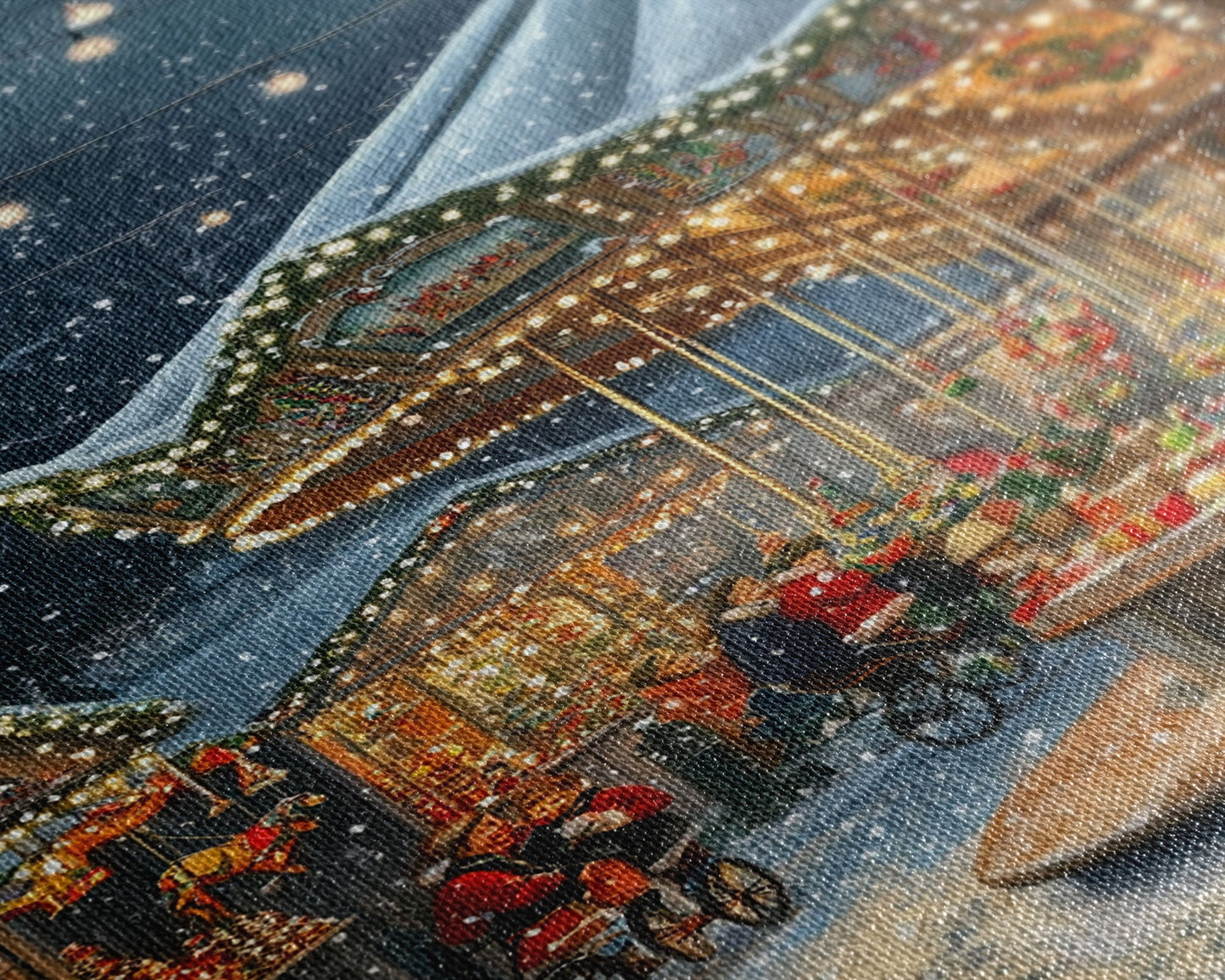 Snowy Night Market Carousel Framed Canvas Wall Decor