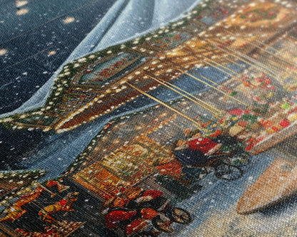 Snowy Night Market Carousel Framed Canvas Wall Decor