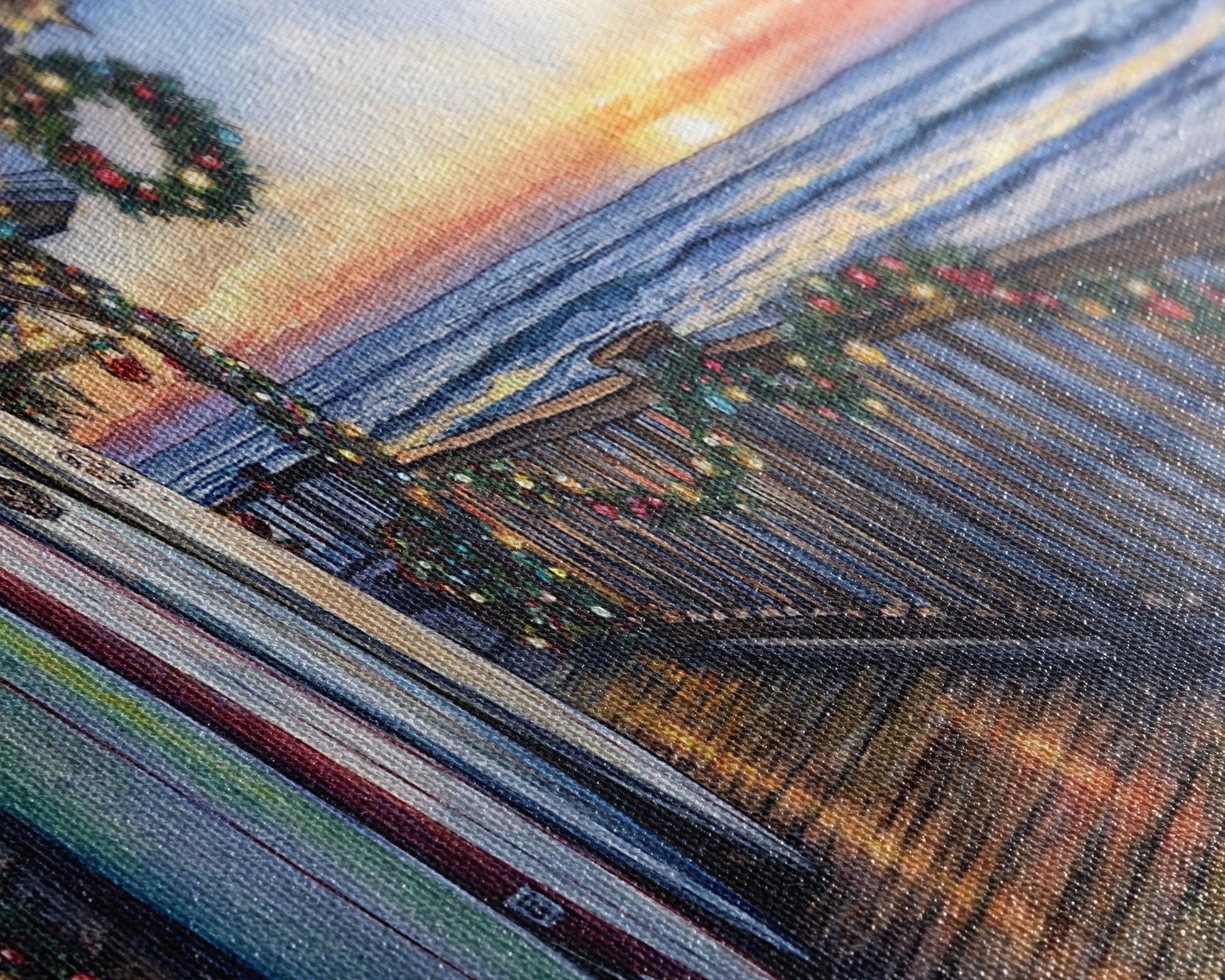 Coastal Christmas Porch Canvas Print with Surfboards