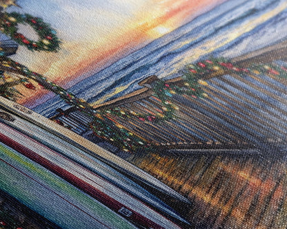 Coastal Christmas Porch Canvas Print with Surfboards