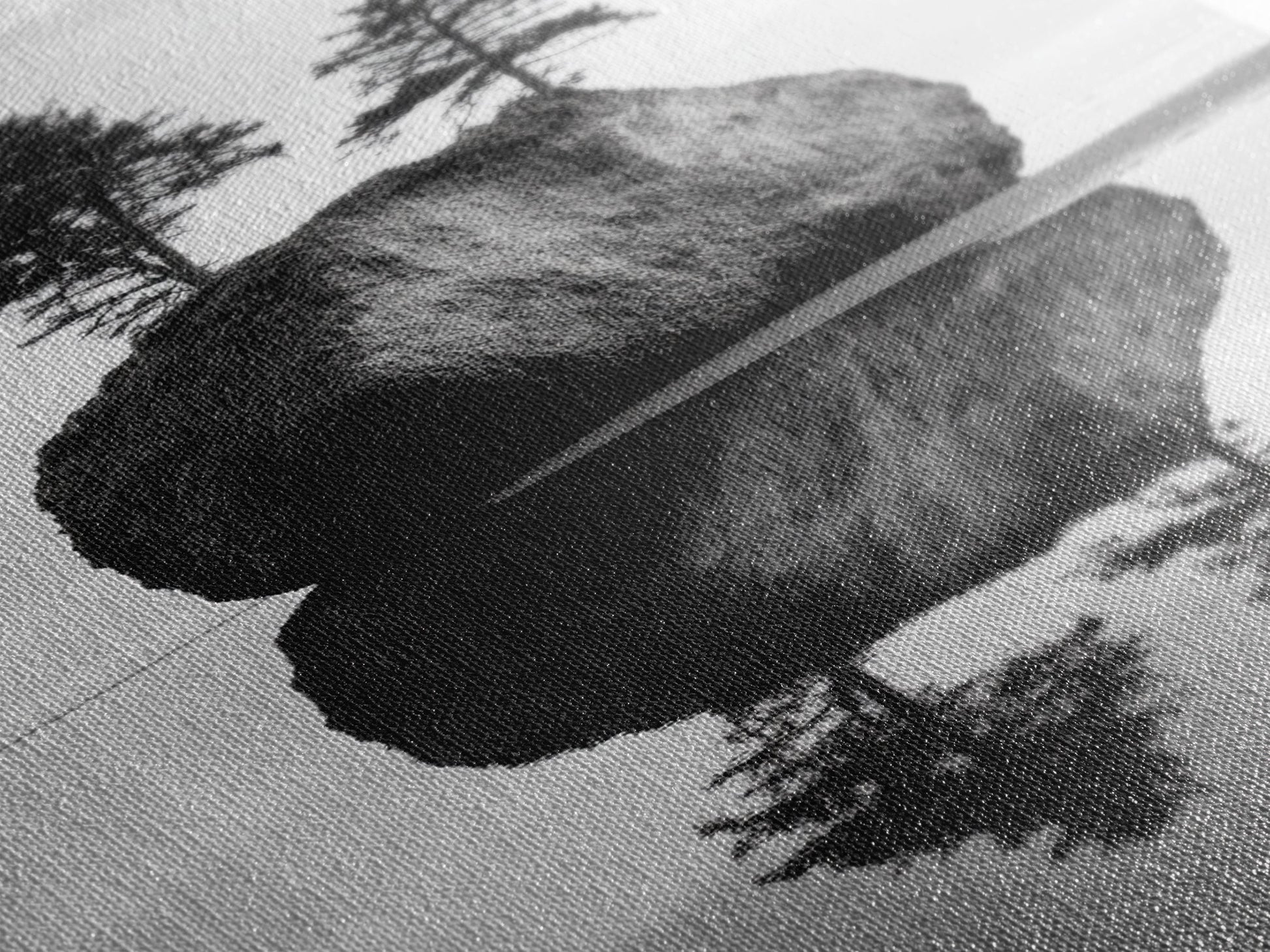 Island Reflection, Twin Trees, Still Water, Minimal Seascape, Zen Decor, Black and White Art