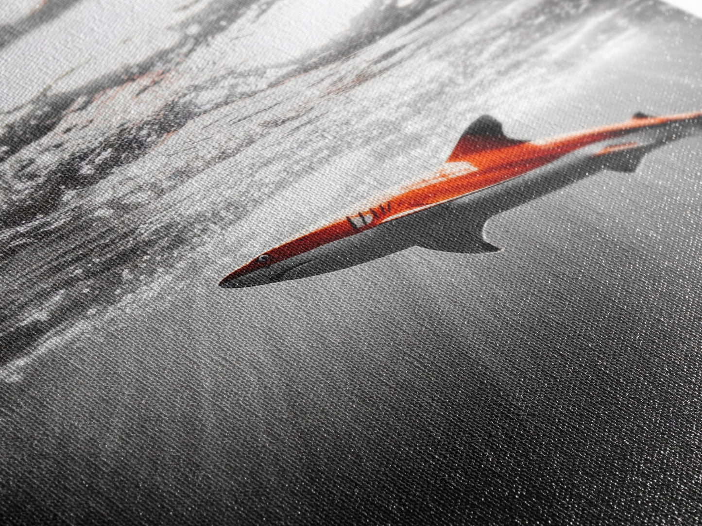 Red Shark, Underwater Scene, Ocean Light Rays, Color Contrast, Canvas Print