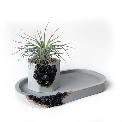 Handmade Concrete Geode Tray with Black Tourmaline Crystals