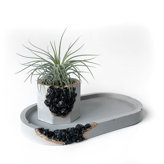 Handmade Concrete Geode Tray with Black Tourmaline Crystals