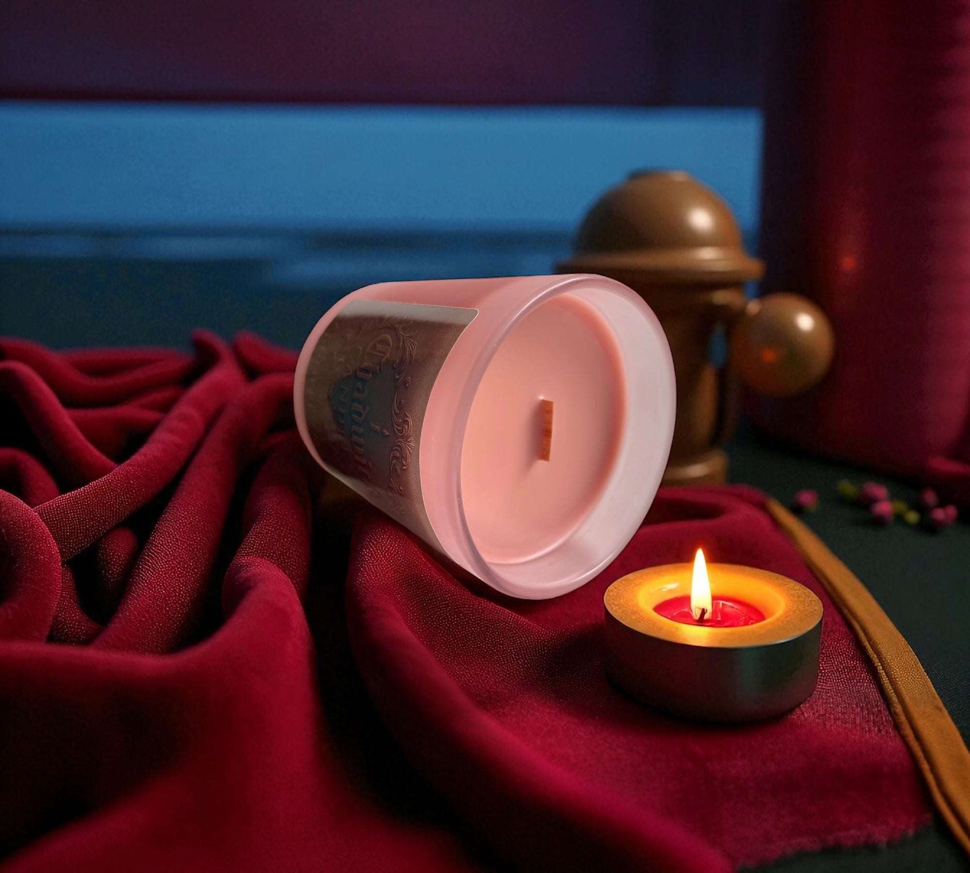 Cashmere Ember – Premium Coconut Apricot Crème Candle with Wood Wick in Pink Glass
